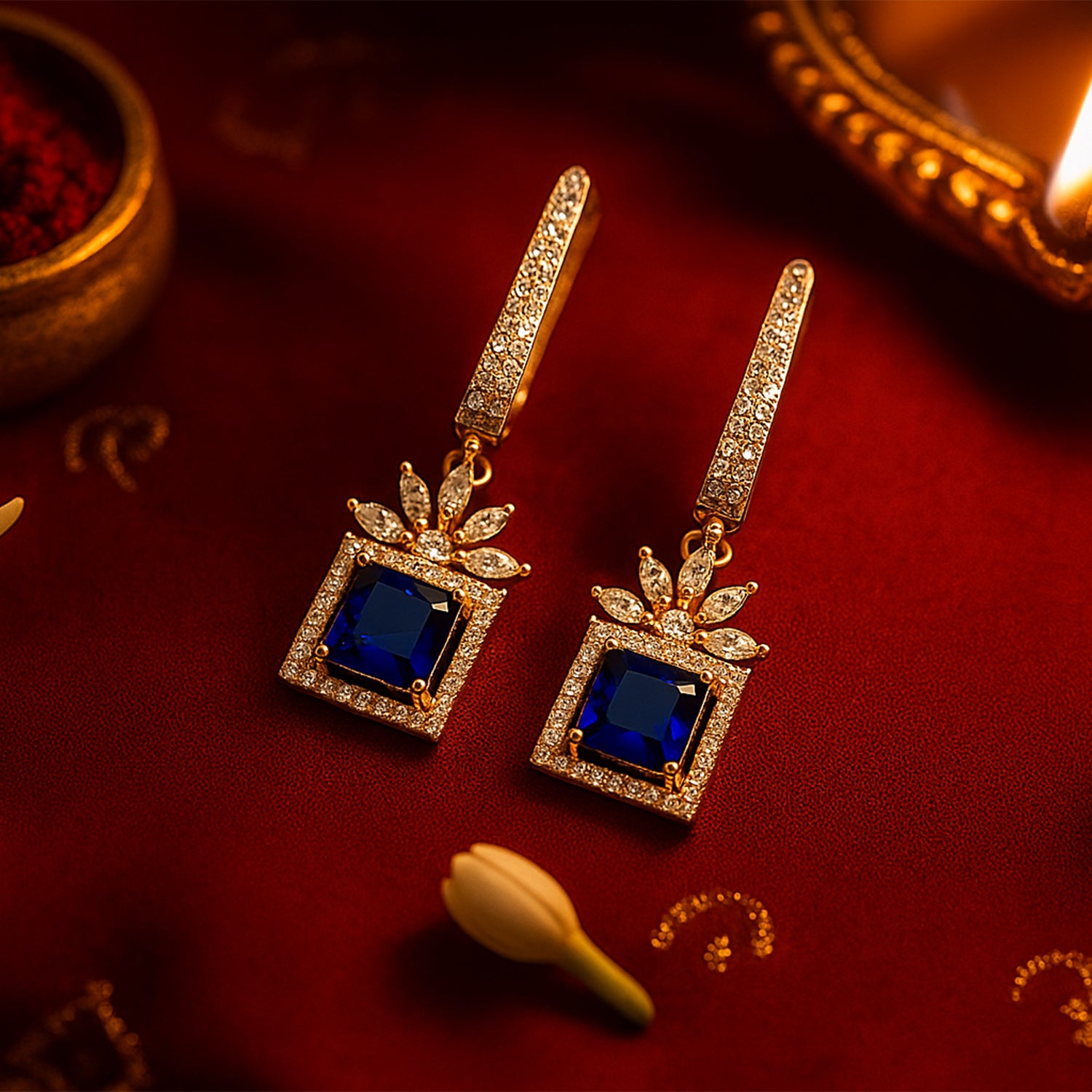 Mireya - Earrings with Sapphire Style Square Stones