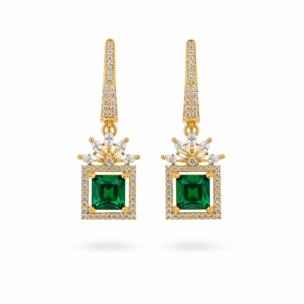 Mireya - Earrings with Emerald Style Square Stones
