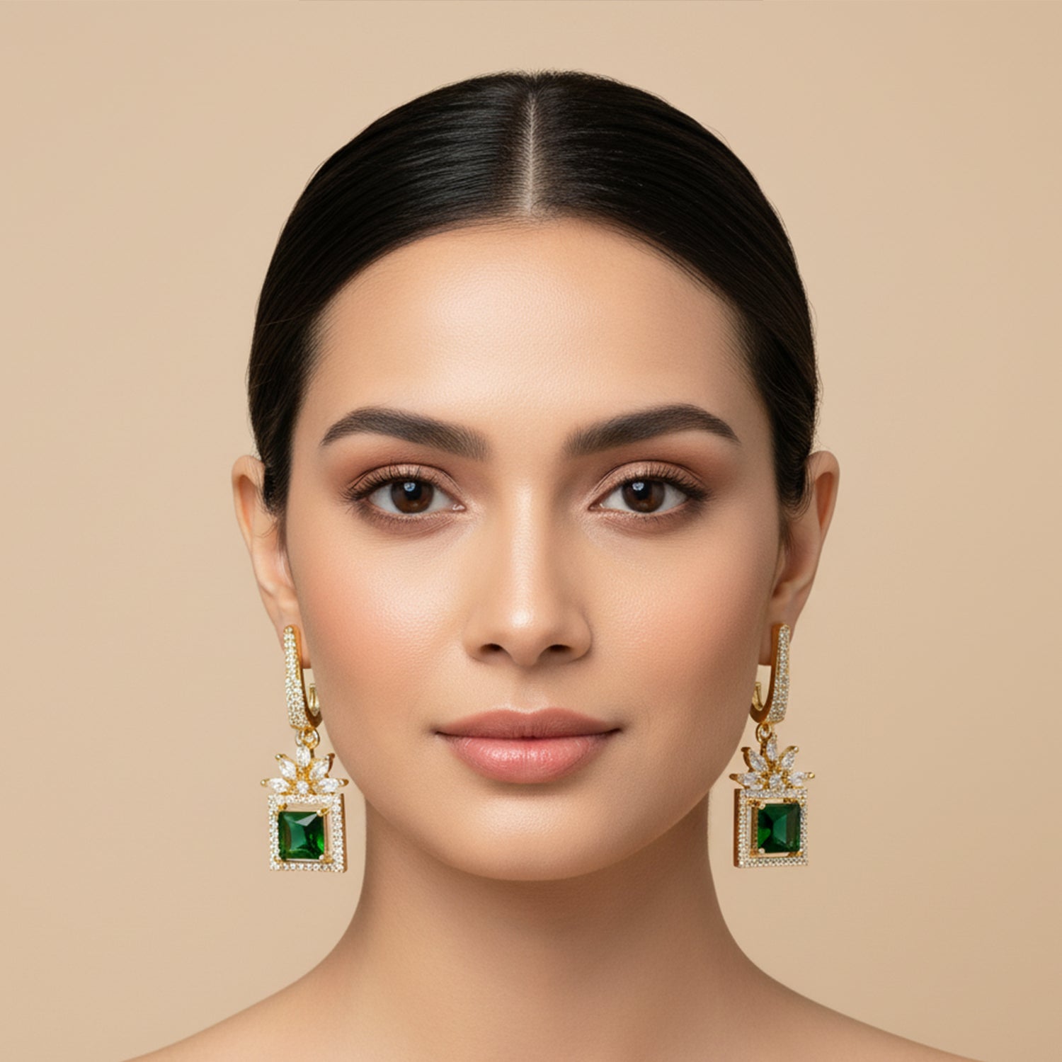 Mireya - Earrings with Emerald Style Square Stones
