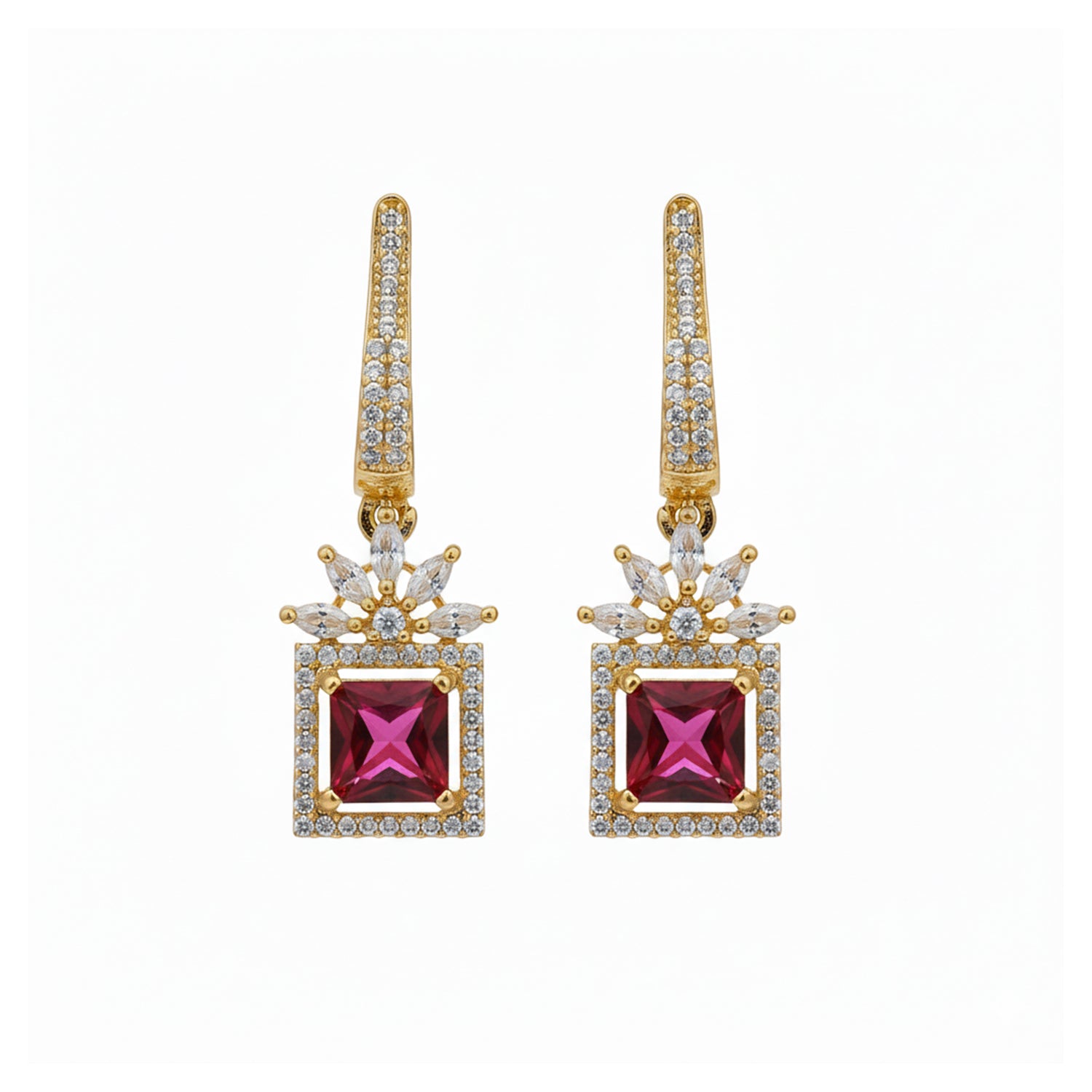 Mireya - Earrings with Ruby Style Square Stones