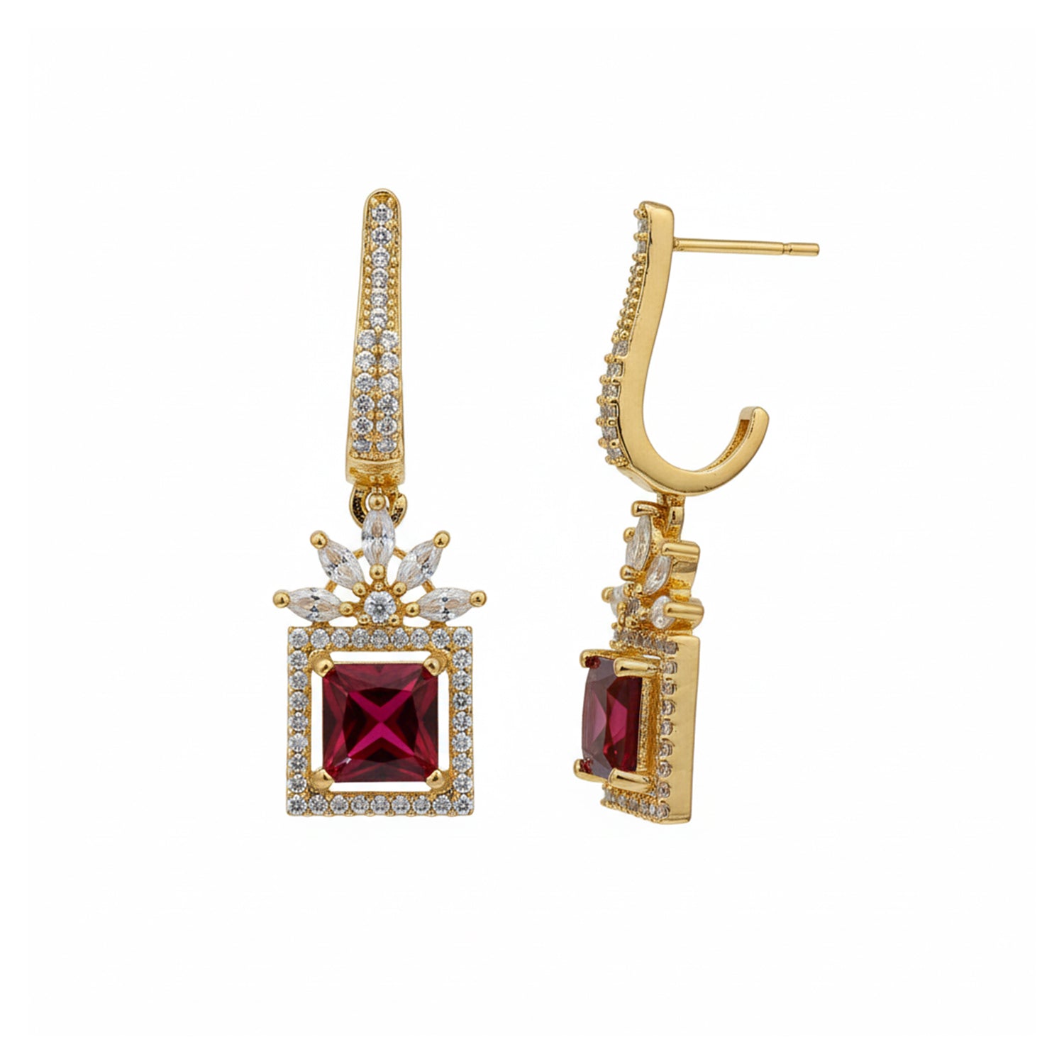 Mireya - Earrings with Ruby Style Square Stones