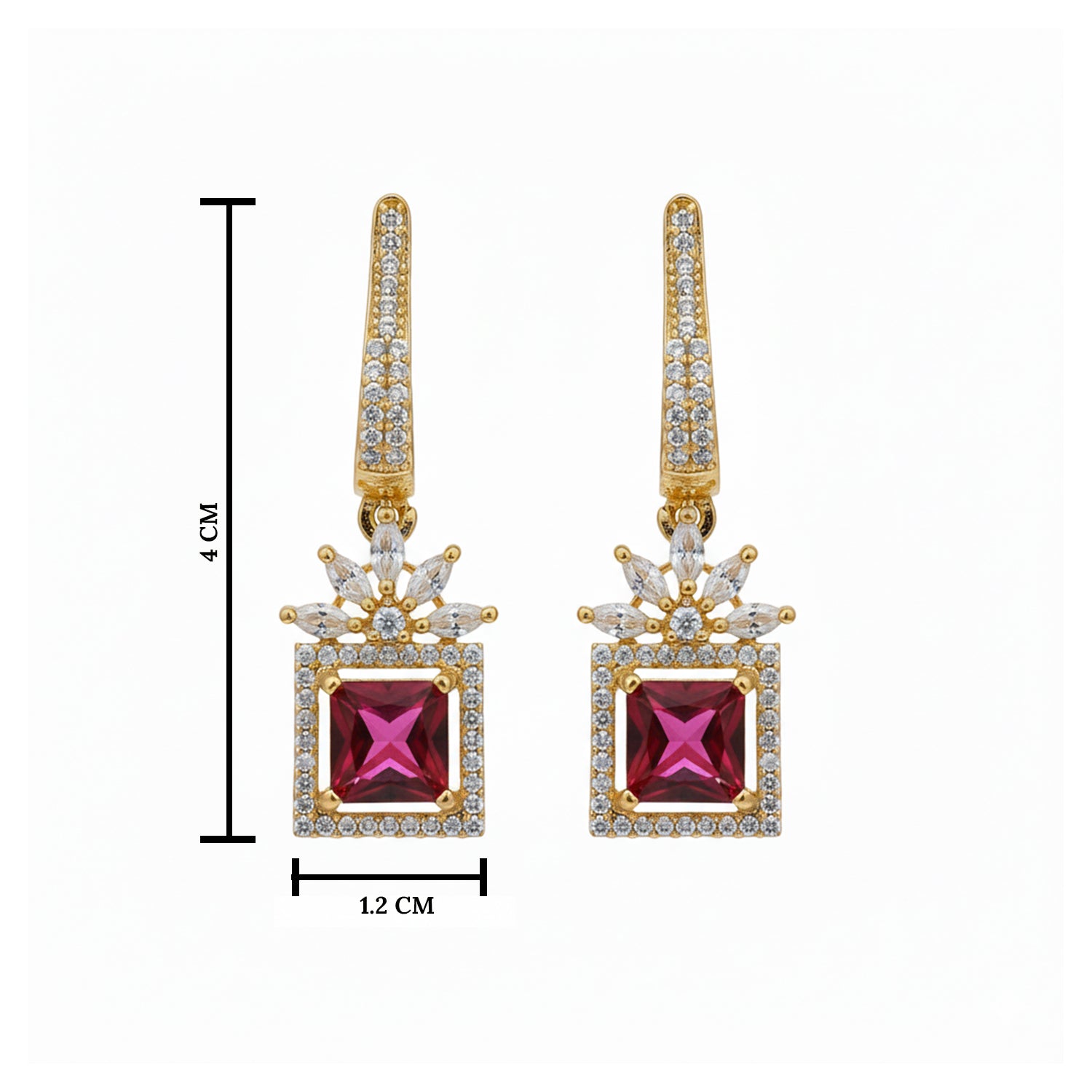 Mireya - Earrings with Ruby Style Square Stones