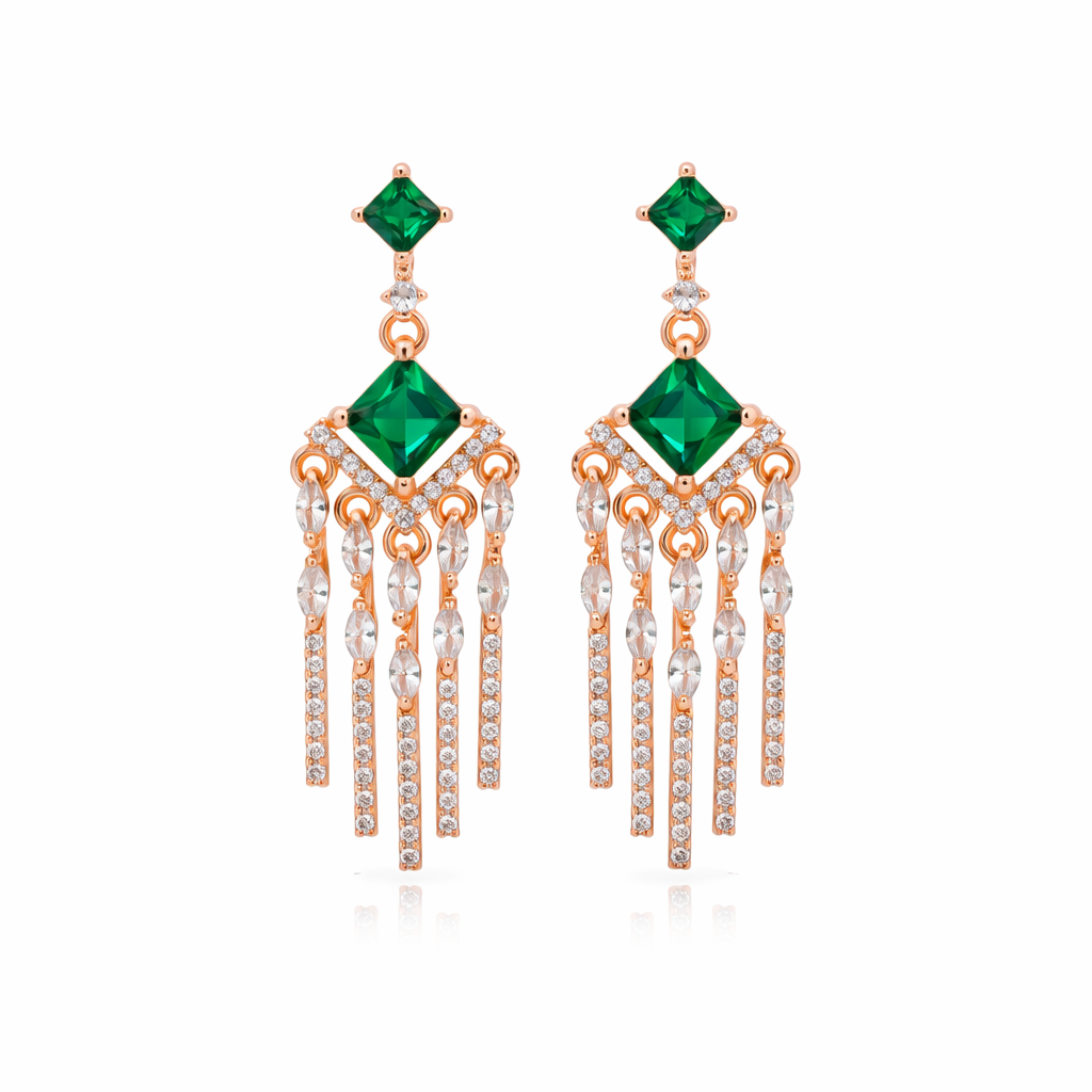 Aarvika - American Diamond Earrings with Green & Emerald Style Stones
