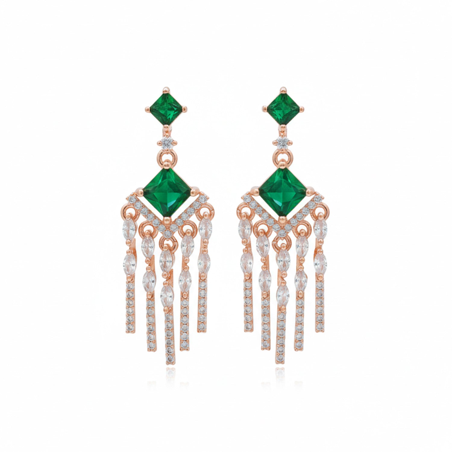 Aarvika - American Diamond Earrings with Green & Emerald Style Stones