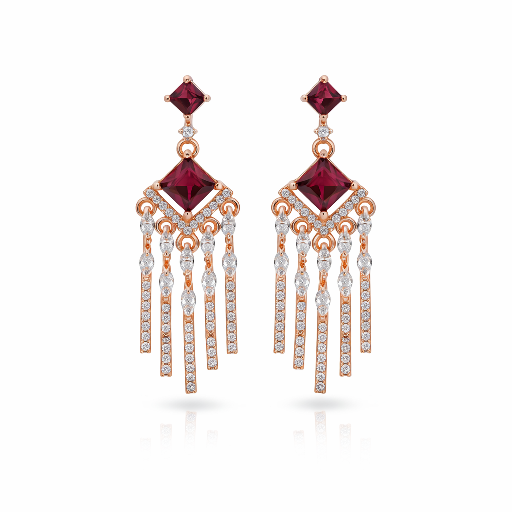 Aarvika - American Diamond Earrings with Ruby Style Stones