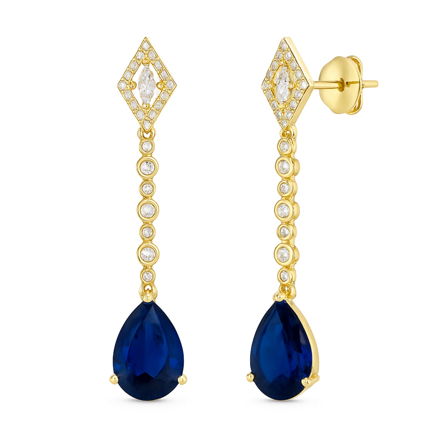 Zehana - American Diamond Long Drop Earrings with Sapphire Style Stones