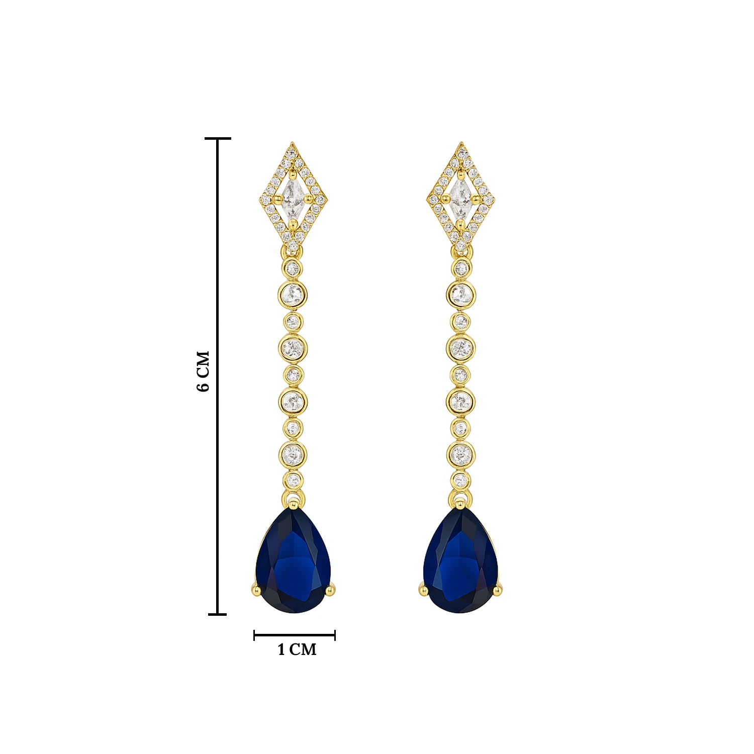 Zehana - American Diamond Long Drop Earrings with Sapphire Style Stones