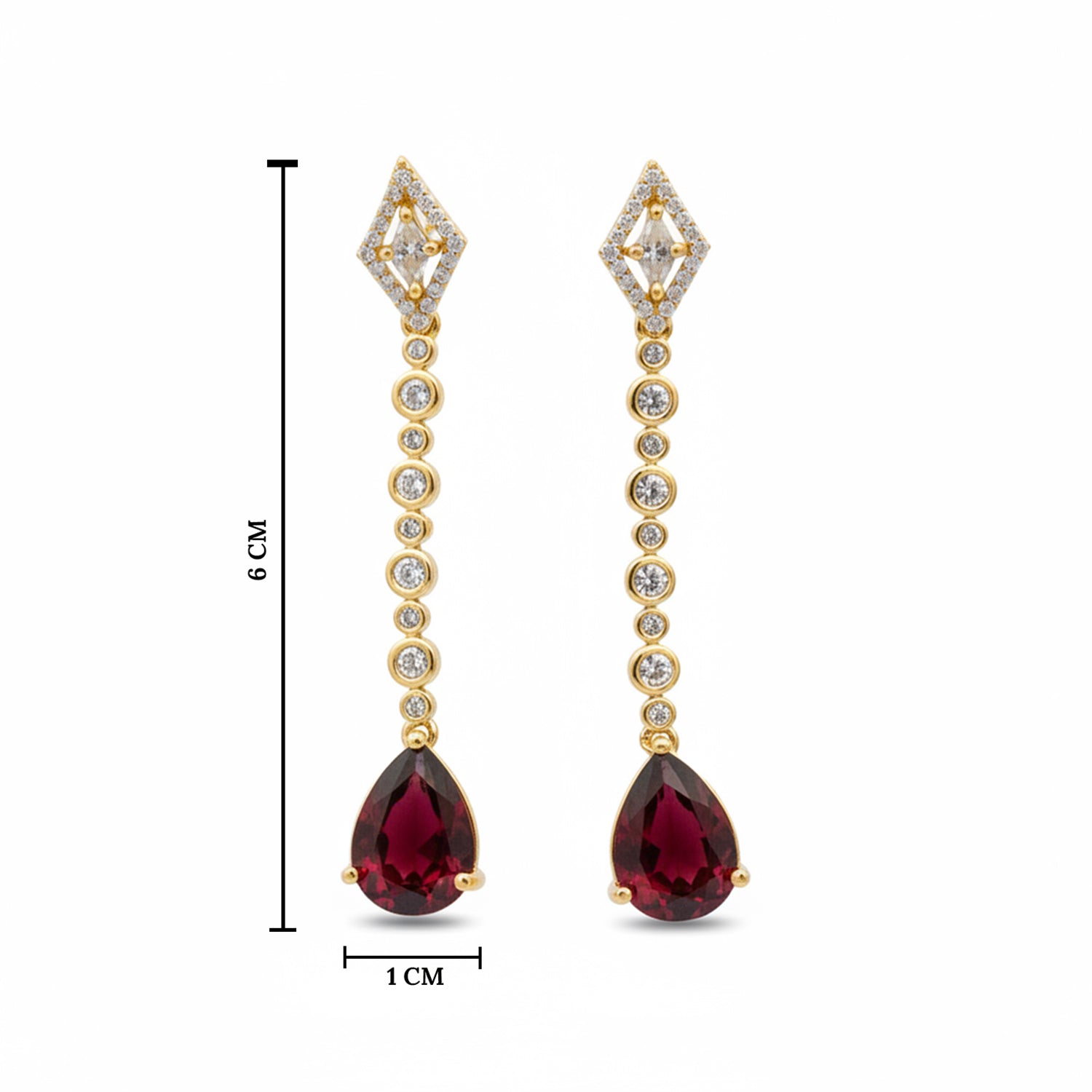 Zehana - Long Drop Earrings with Ruby Style Teardrop Stones