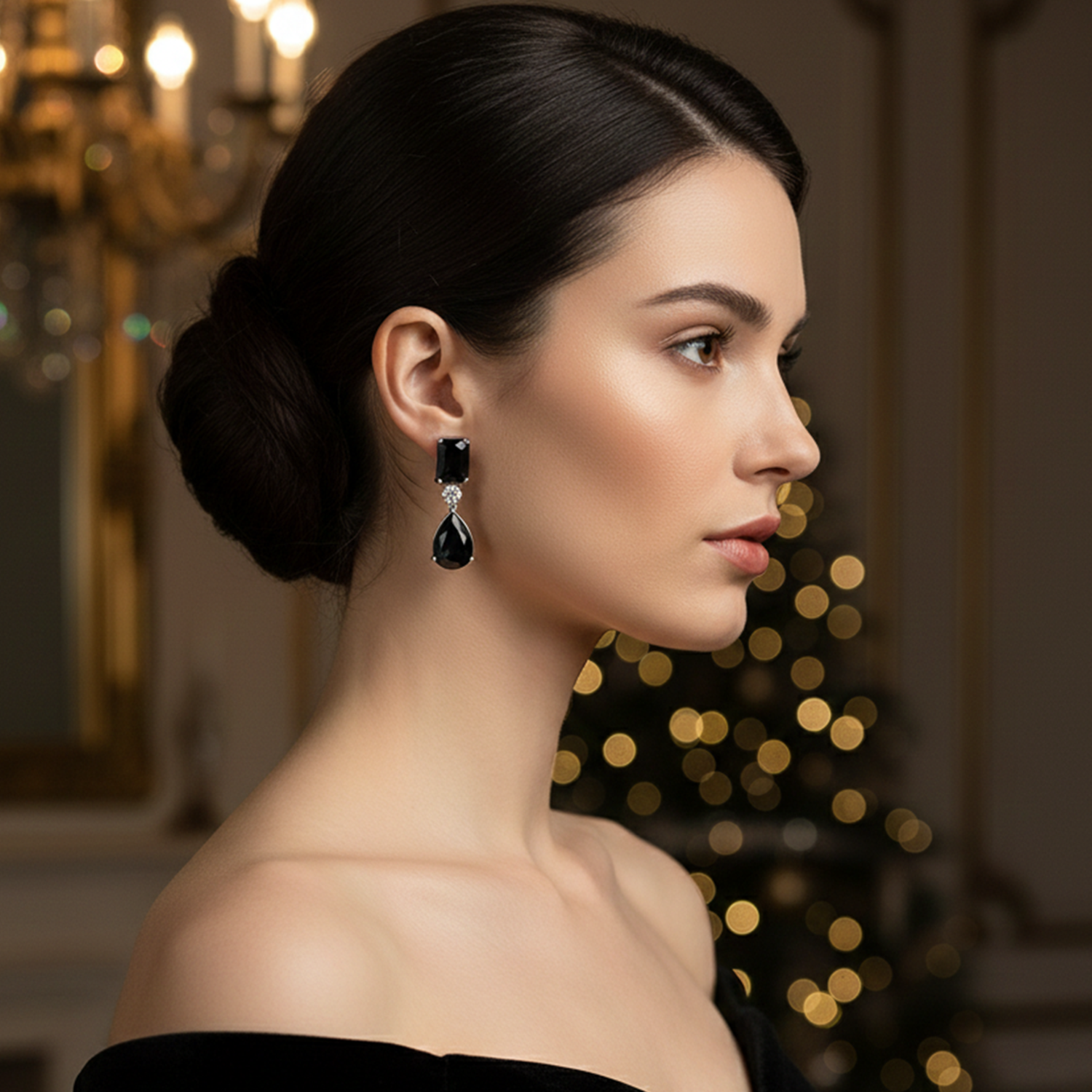 Lia Silver Black Earrings