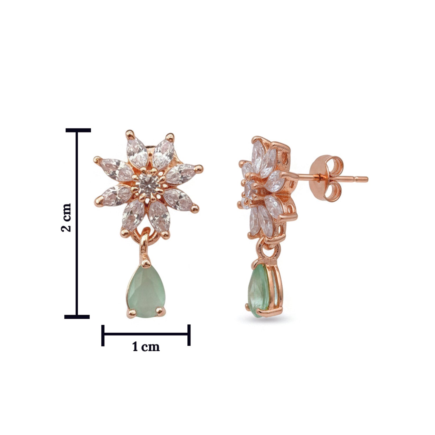 Elena Mint Bloom Drop Earrings in Rose Gold Finish