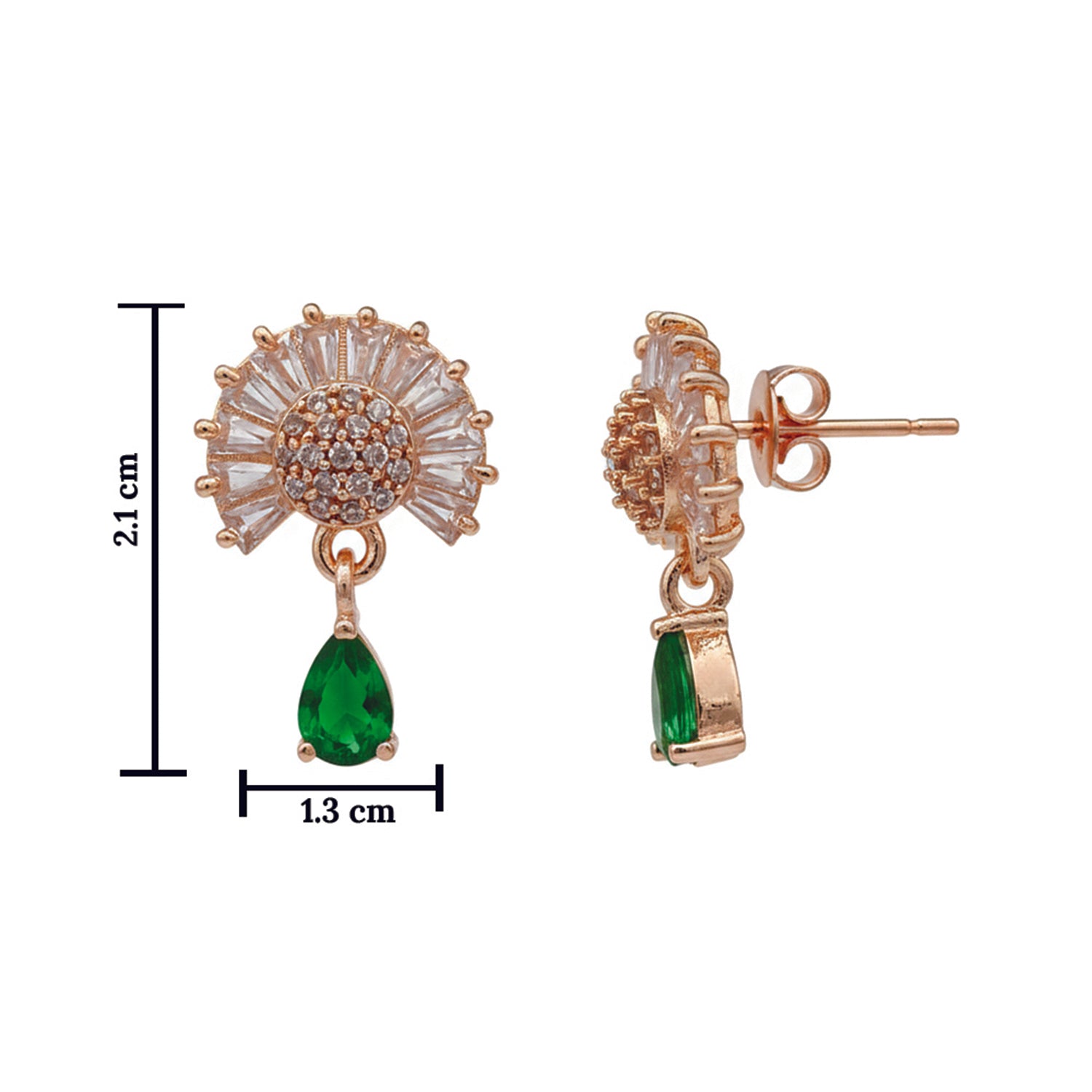 Marilyn- Green Teardrop Halo Stud Earrings in Rose Gold Finish