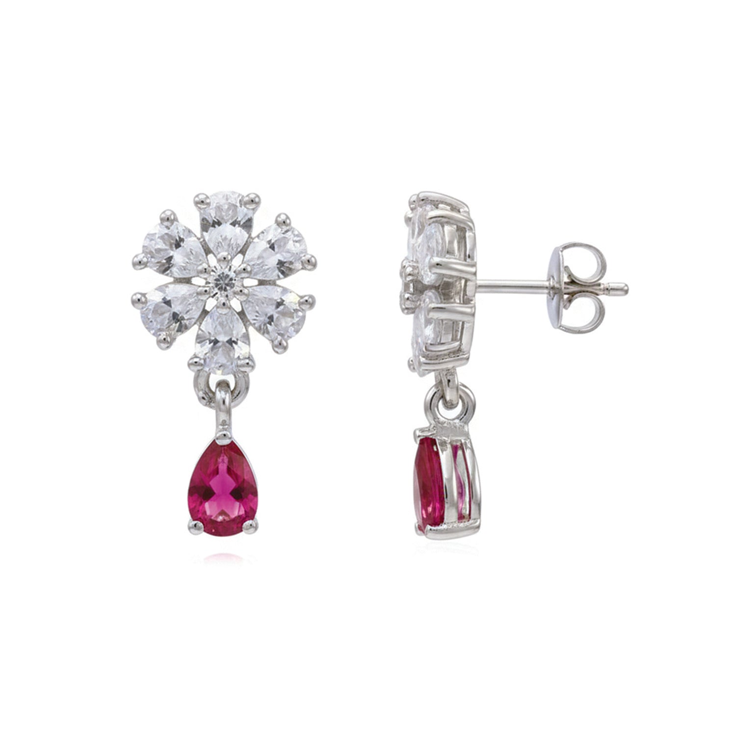 Elara- Dark Pink Teardrop Floral Studs