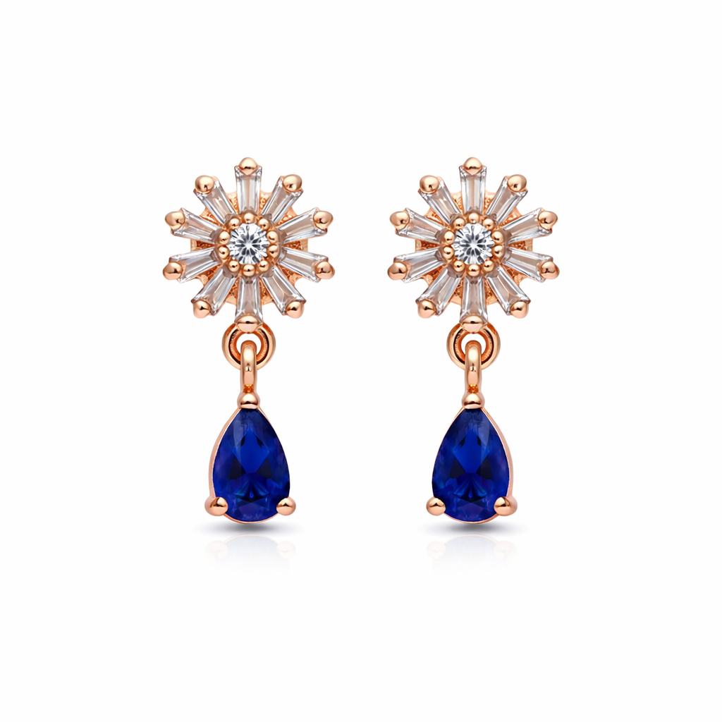 Victoria- Blue Flower Drop Earrings