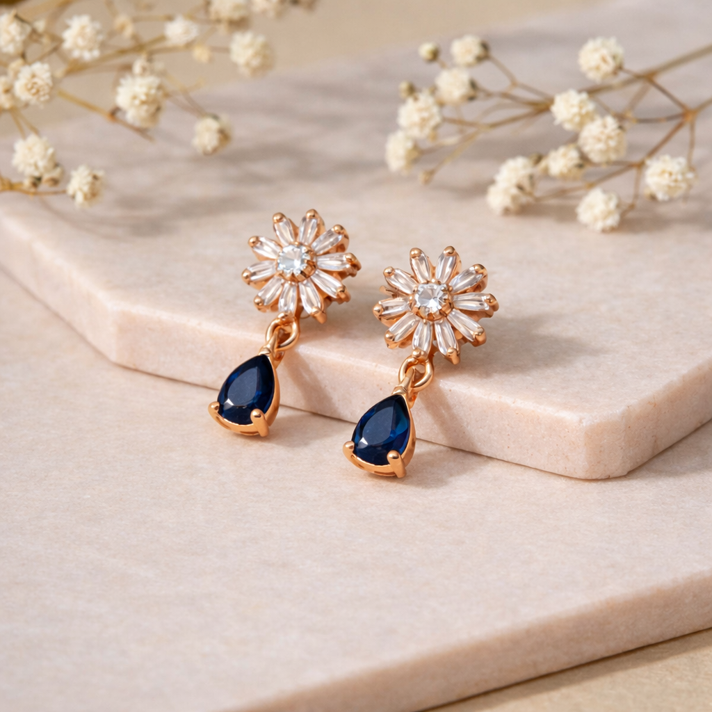 Victoria- Blue Flower Drop Earrings