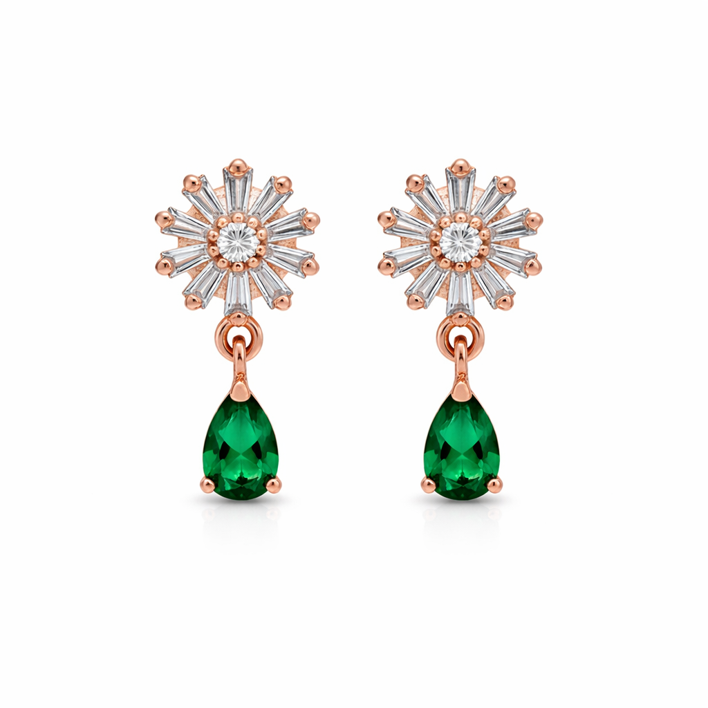 Victoria- Green Flower Drop Earrings