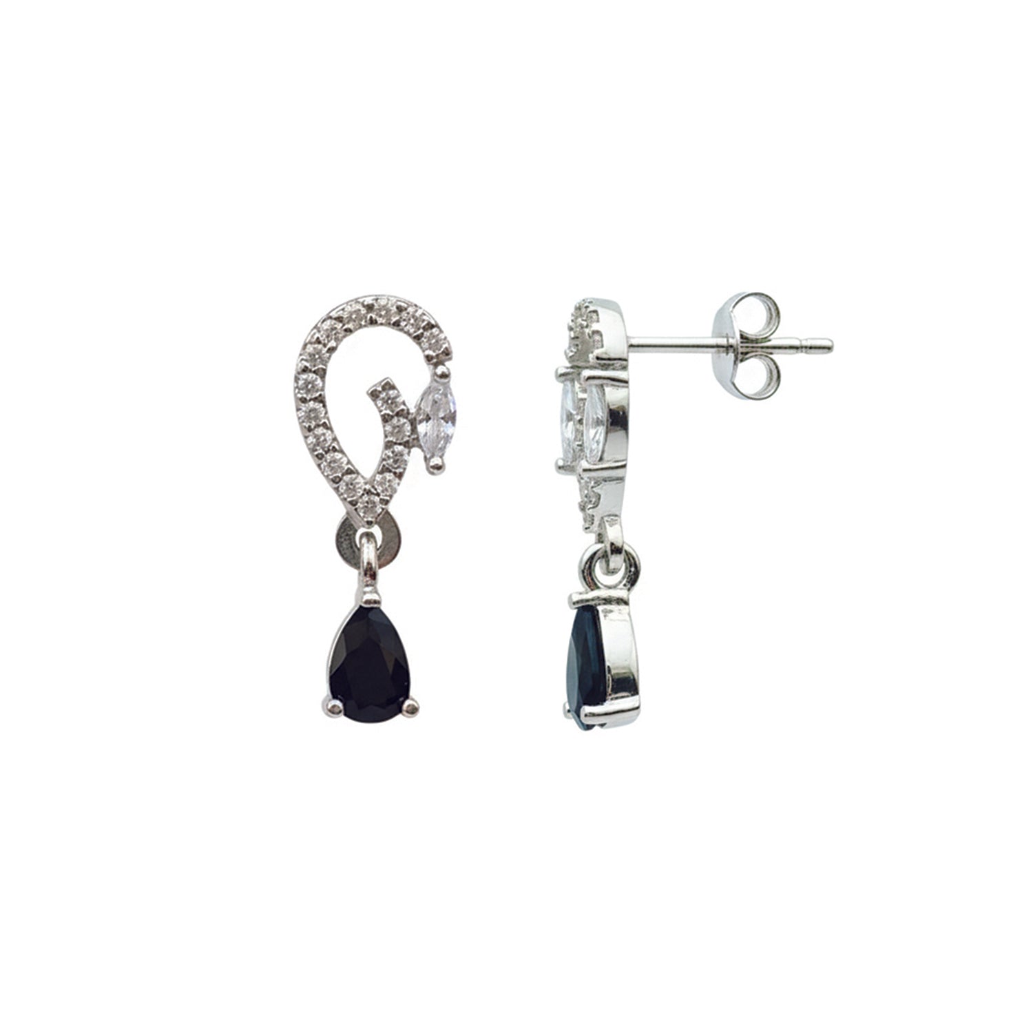 Aveline- Black Onyx Pear-Cut Drop Earrings with Diamond Swirl Accents