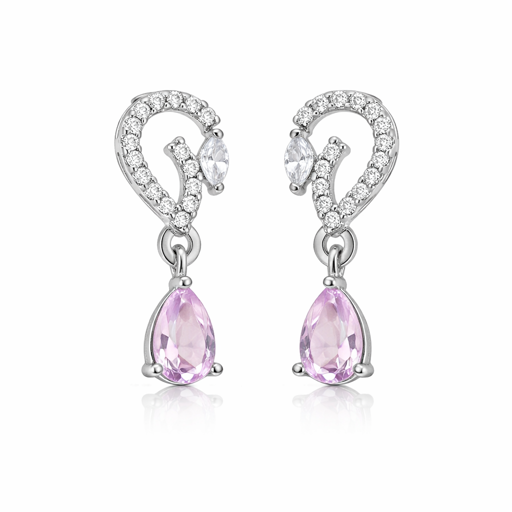 Aveline- Pink CZ Stone Drop Earrings
