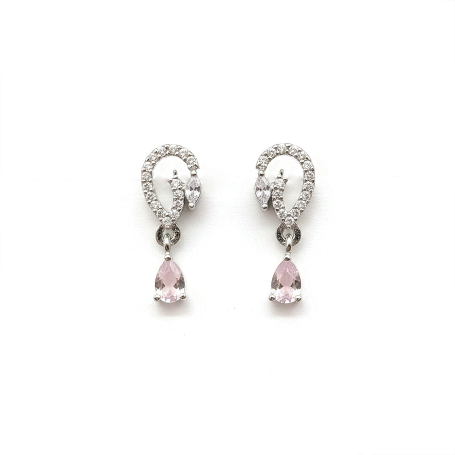 Aveline- Pink Onyx Pear-Cut Drop Earrings with Diamond Swirl Accents