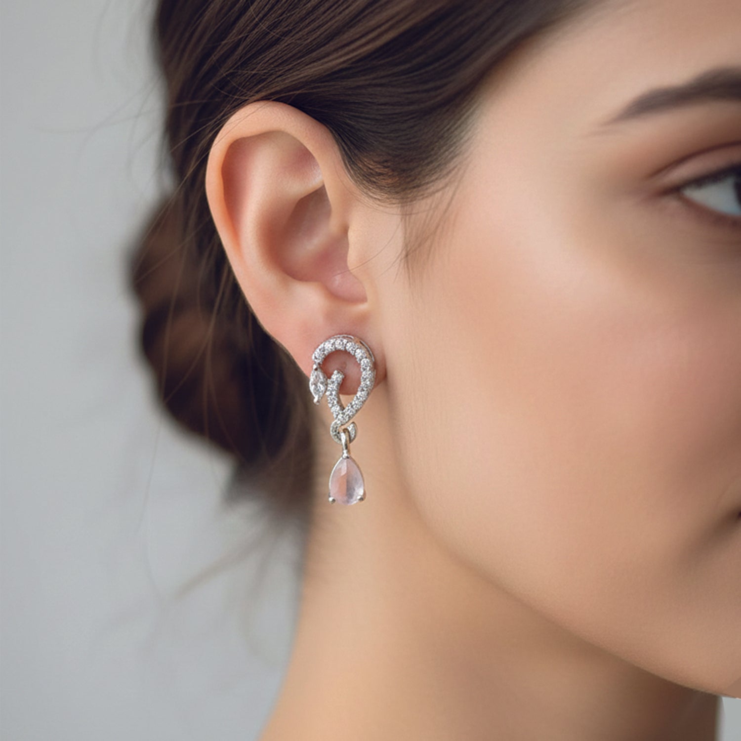 Aveline- Pink Onyx Pear-Cut Drop Earrings with Diamond Swirl Accents