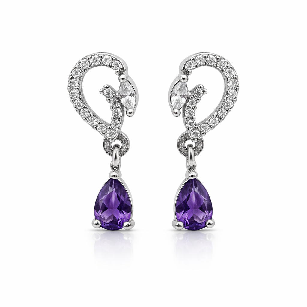 Aveline- Purple Onyx Pear-Cut Drop Earrings with Diamond Swirl Accents