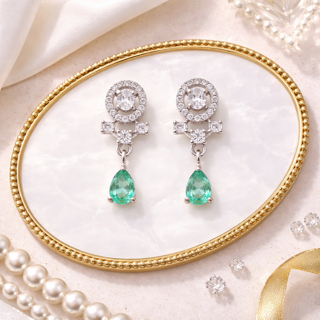 Kiaya- Mint Swirl Pear-Cut Drop Earrings