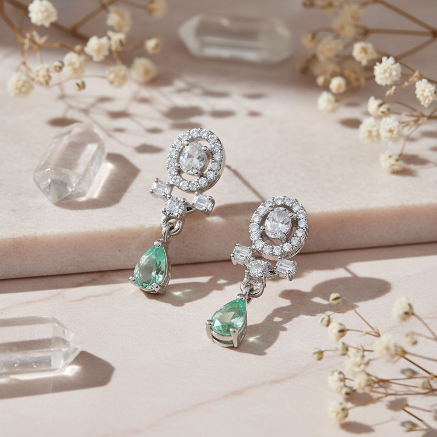 Kiaya- Mint Swirl Pear-Cut Drop Earrings in Sterling Silver