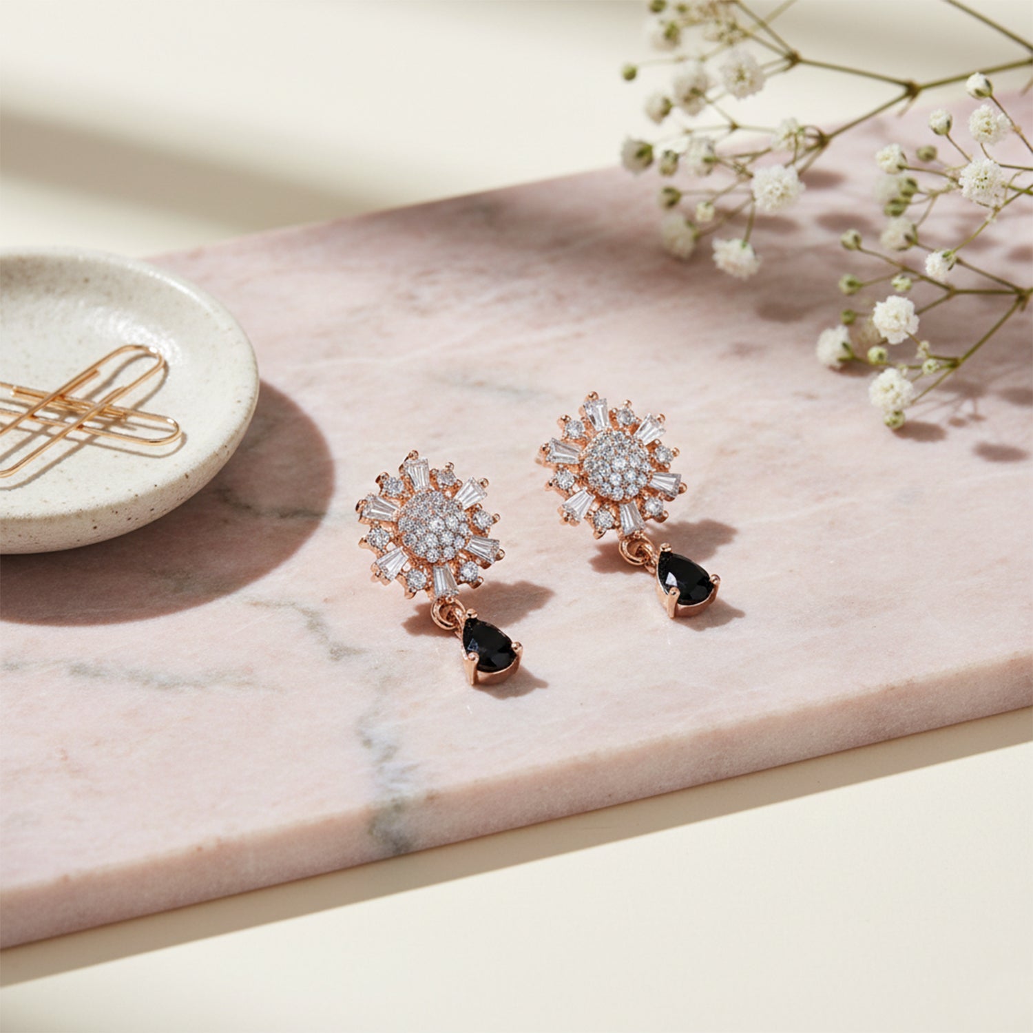 Nysa- Black Winter Bloom Diamond Earrings