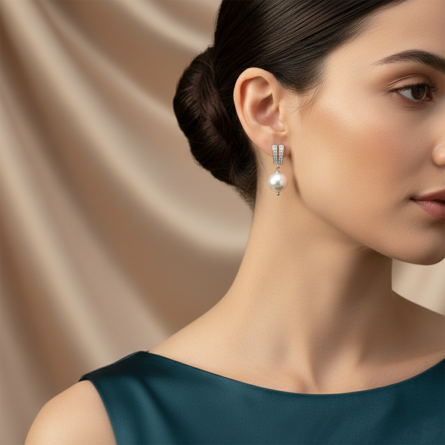 Nirmala- Elegant Silver-Tone Crystal & Pearl Drop Earrings