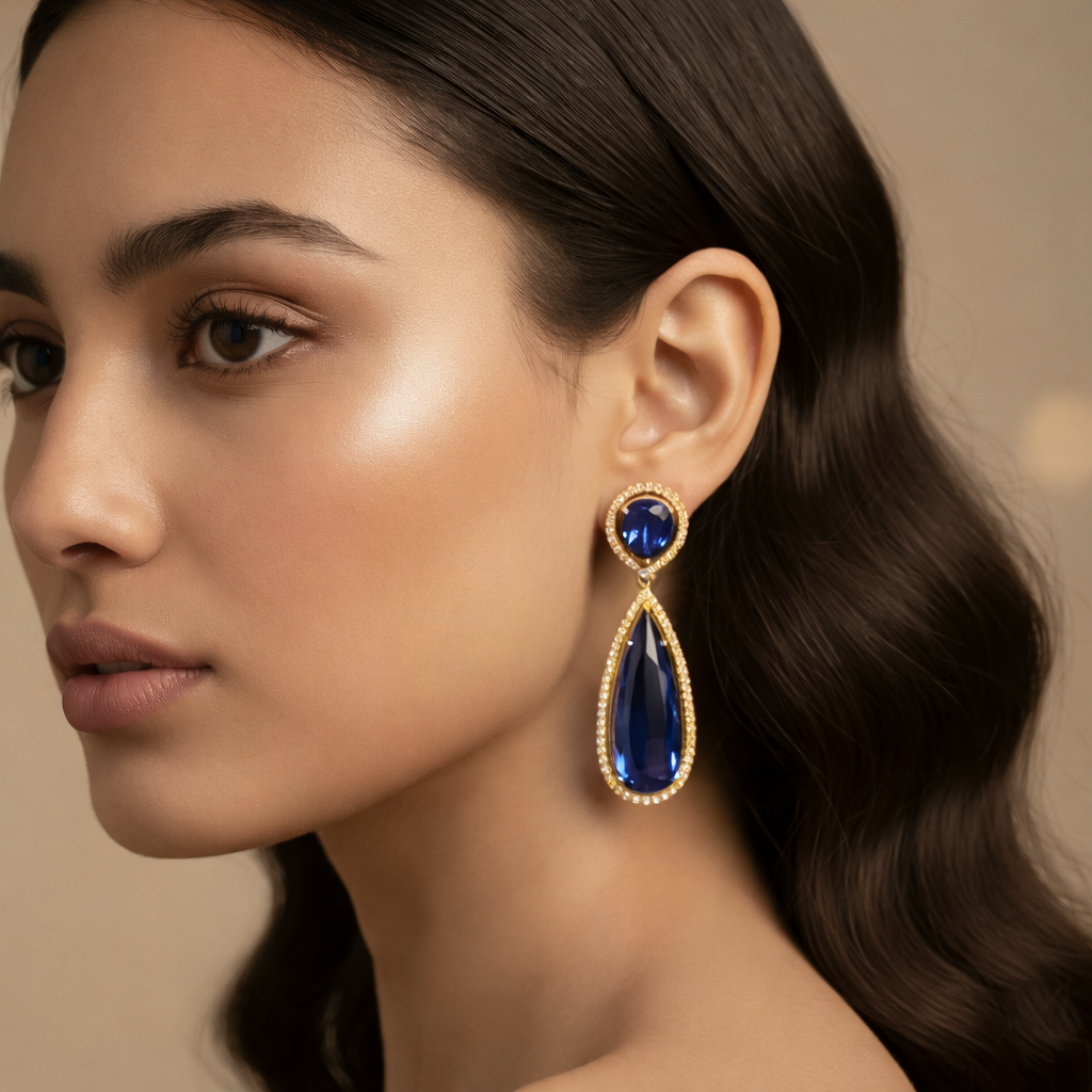Ellen- Elegant Blue Sapphire Drop Earrings