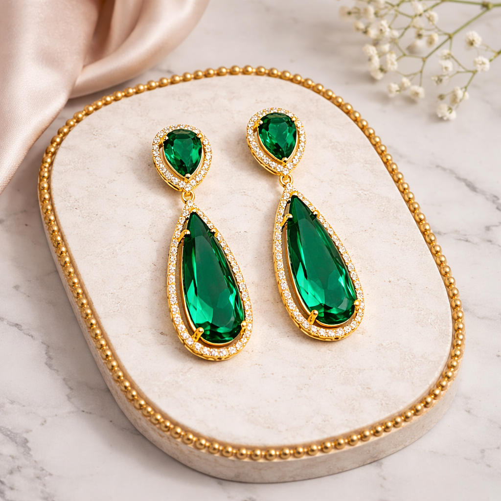 Ellen- Elegant Green Emerald Drop Earrings