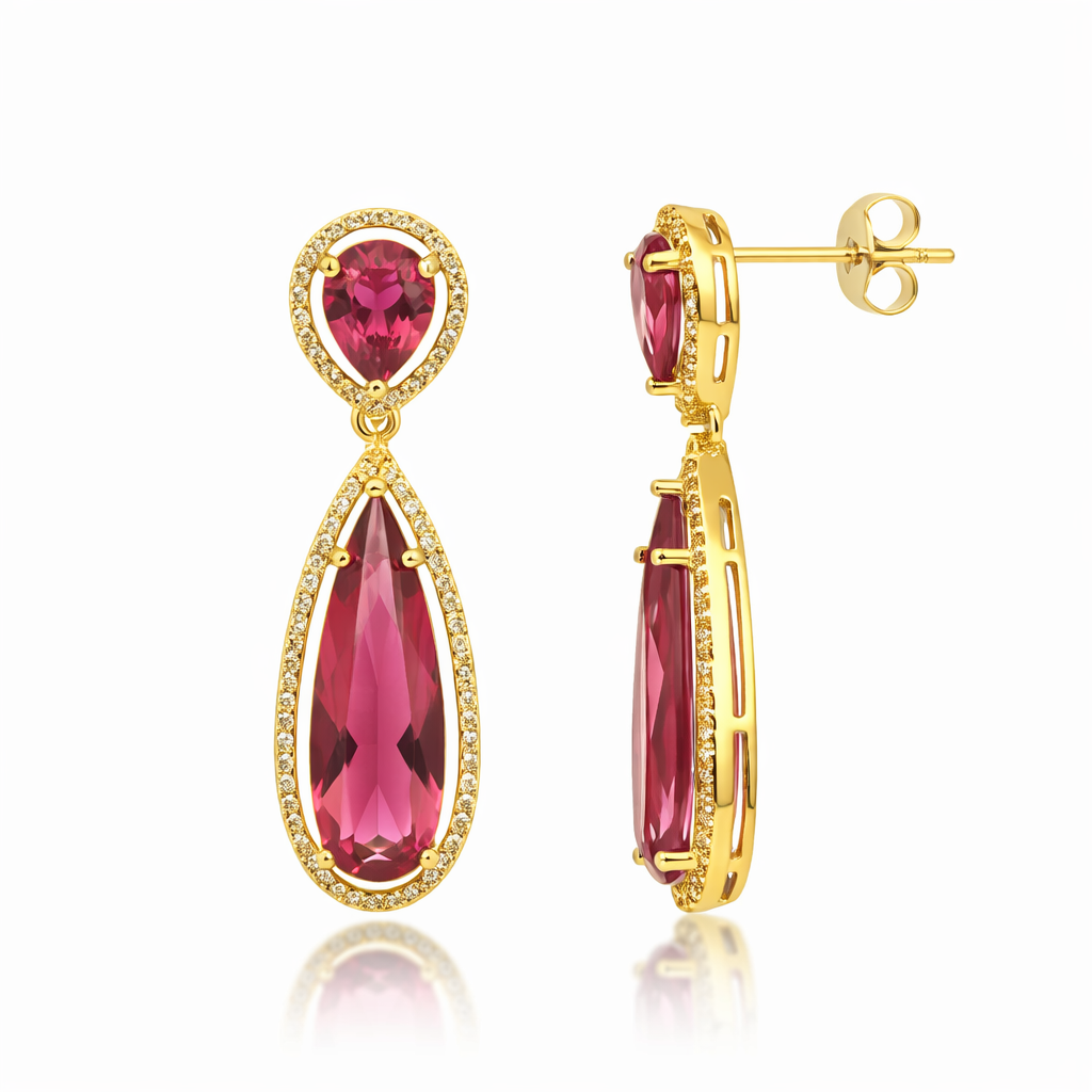 Ellen- Elegant Pink Tourmaline Double Drop Earrings