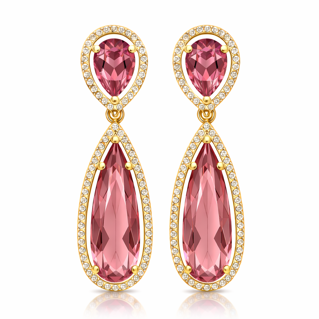 Ellen- Elegant Pink Tourmaline Double Drop Earrings