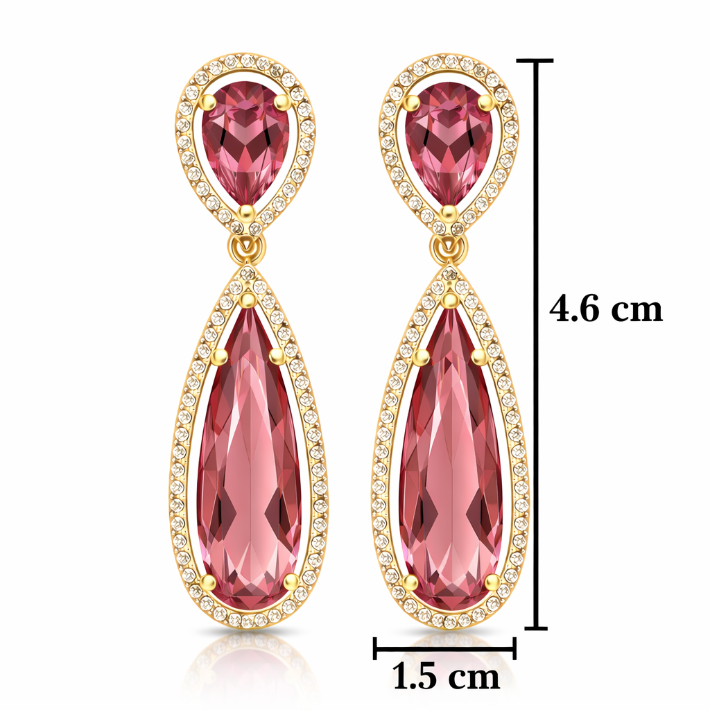 Ellen- Elegant Pink Tourmaline Double Drop Earrings