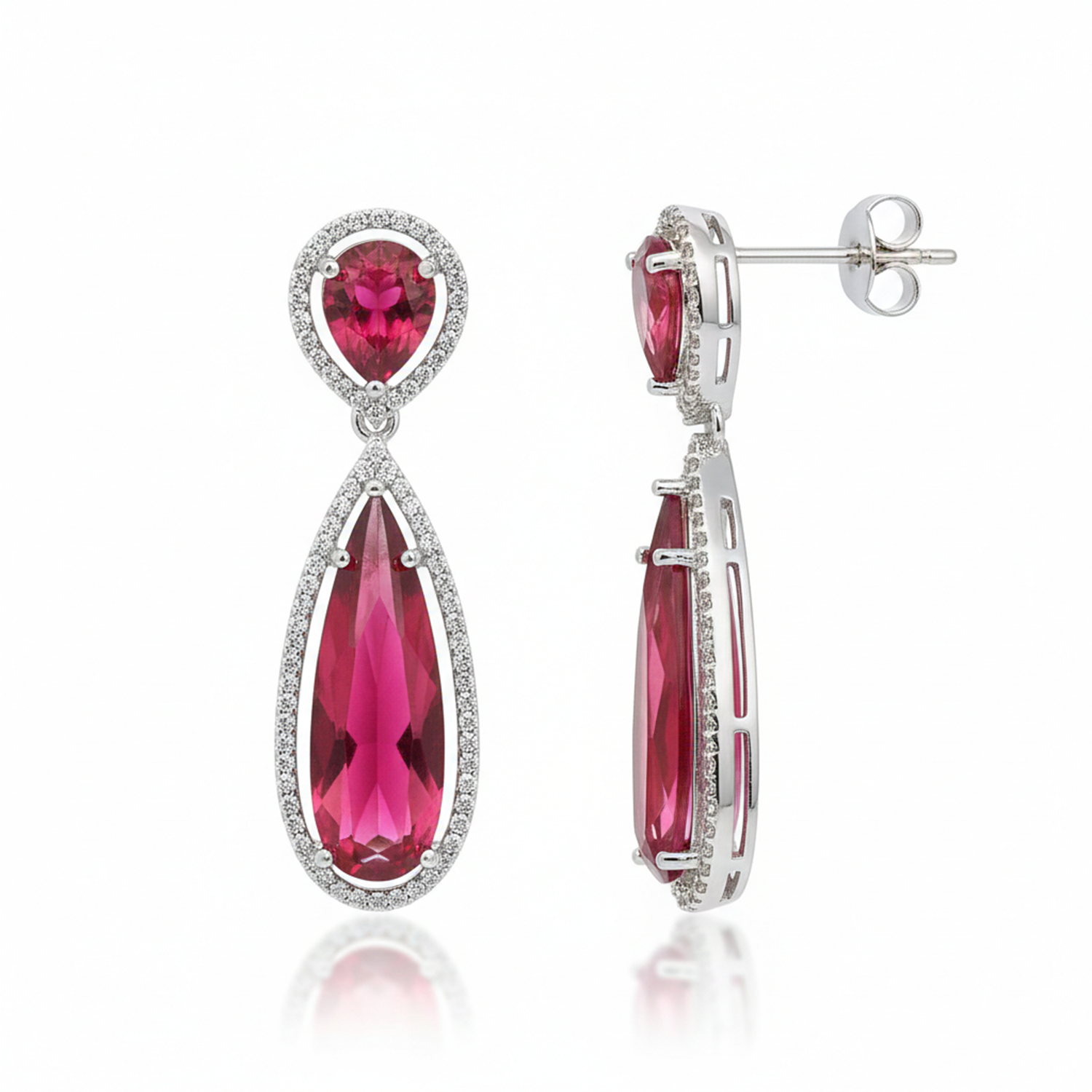 Ellen- Elegant Pink Tourmaline Double Drop Earrings