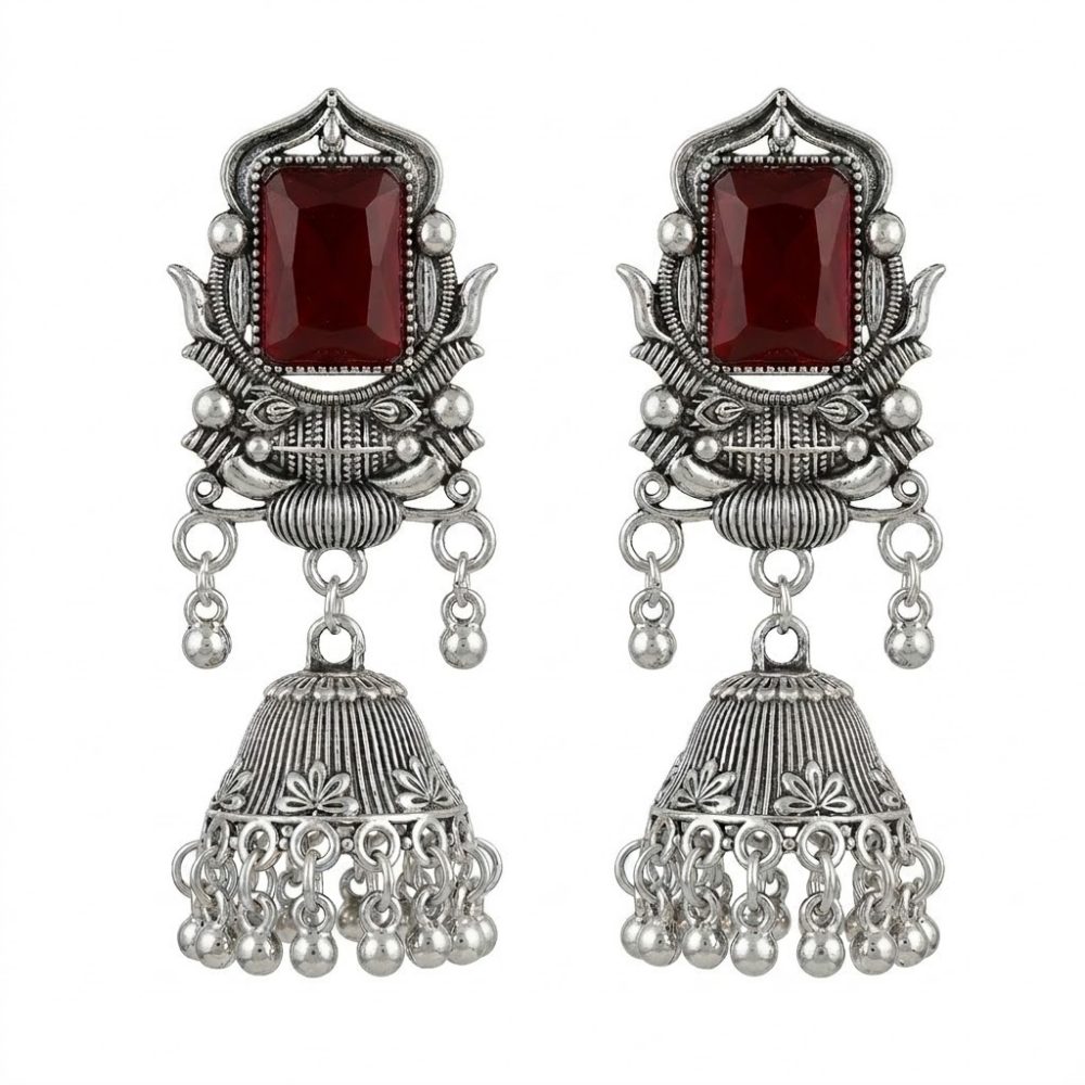 Ridhima- Red Radiance Oxidized Bell Earrings