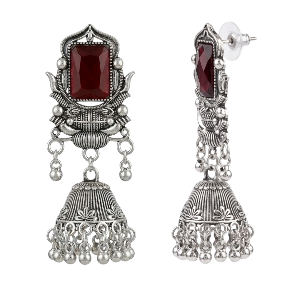Ridhima- Red Radiance Oxidized Bell Earrings