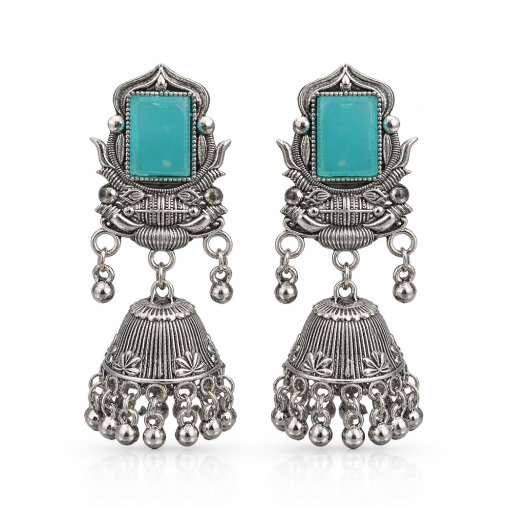 Ridhima- Blue Radiance Oxidized Bell Earrings