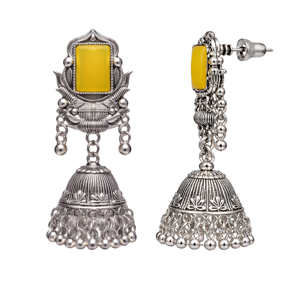 Ridhima- Yellow Radiance Oxidized Bell Earrings