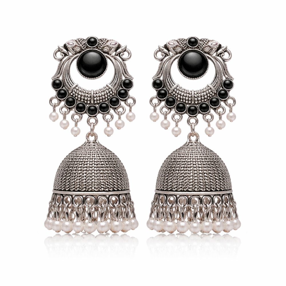 Yasti-Black stone Oxidized Jhumkas