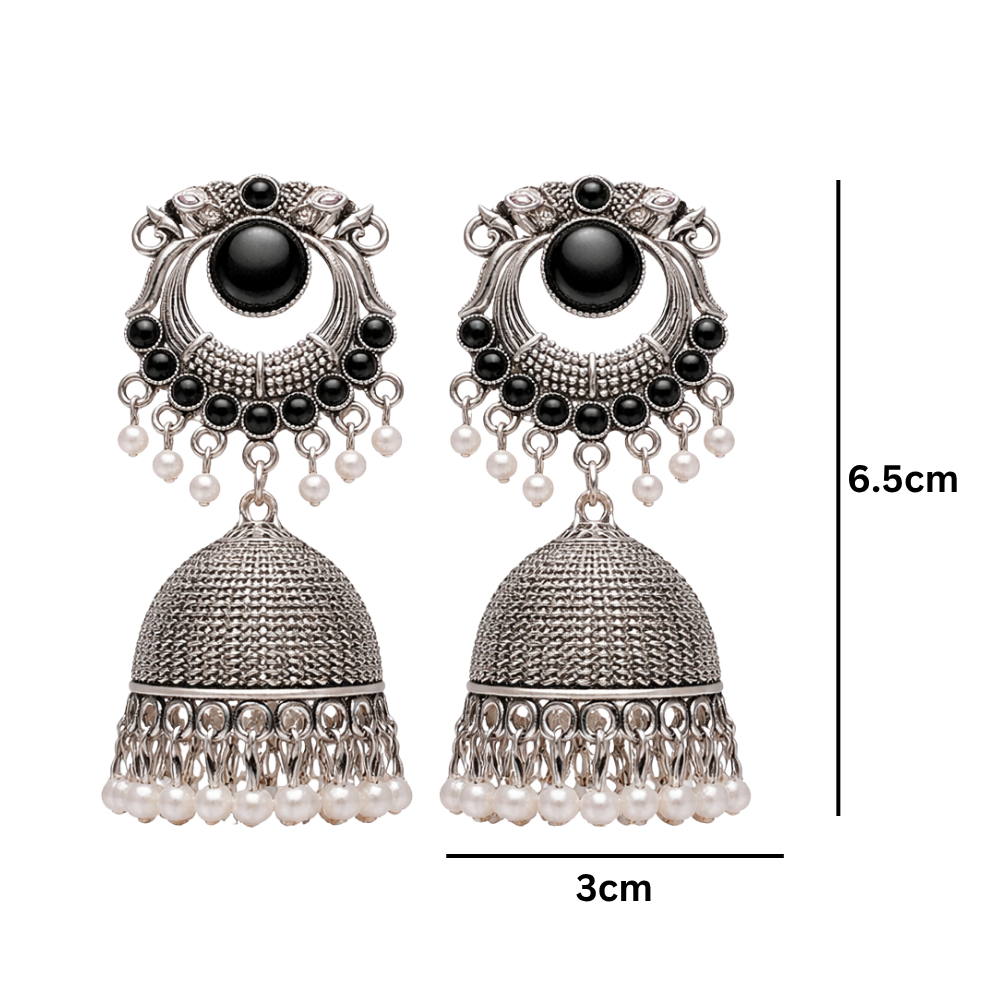 Yasti-Black stone Oxidized Jhumkas