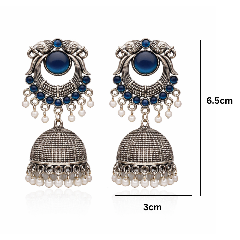 Yasti- Blue stone Oxidized Jhumkas