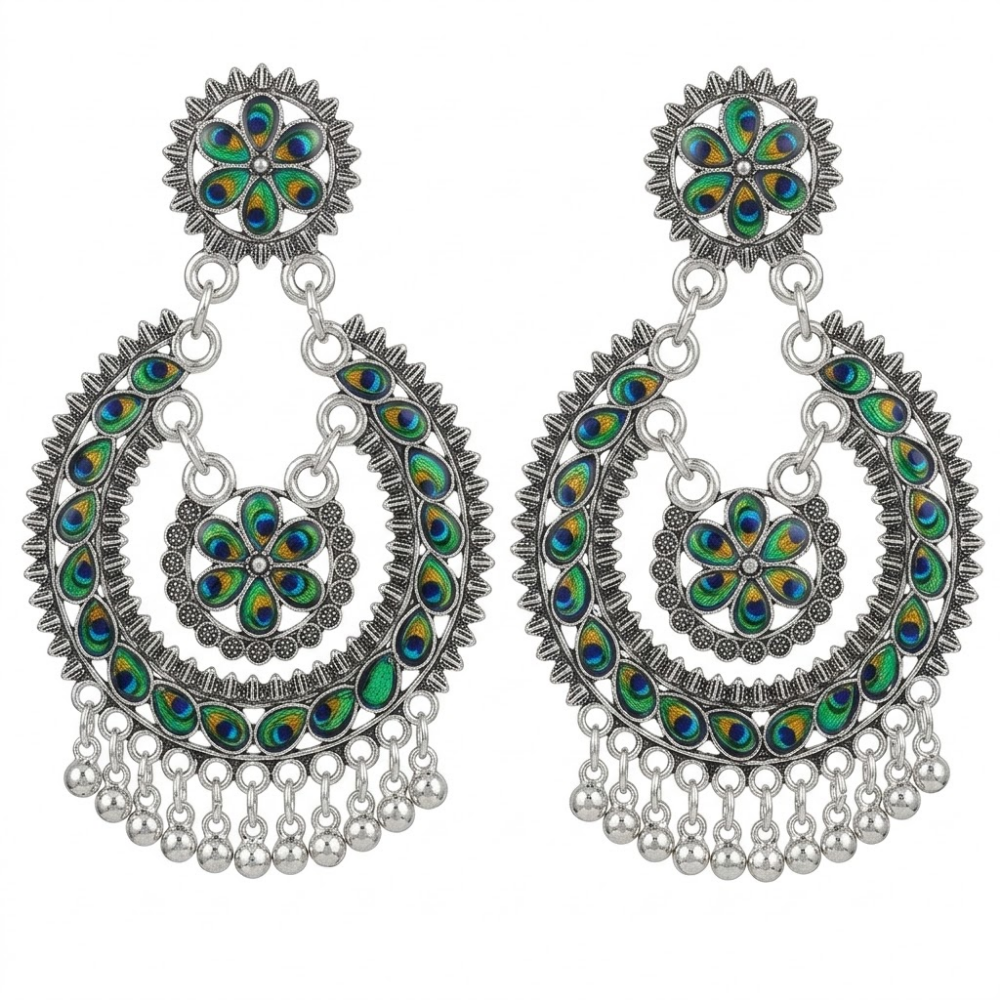 Mayura: Peacock Plume Meenakari Chandbalis