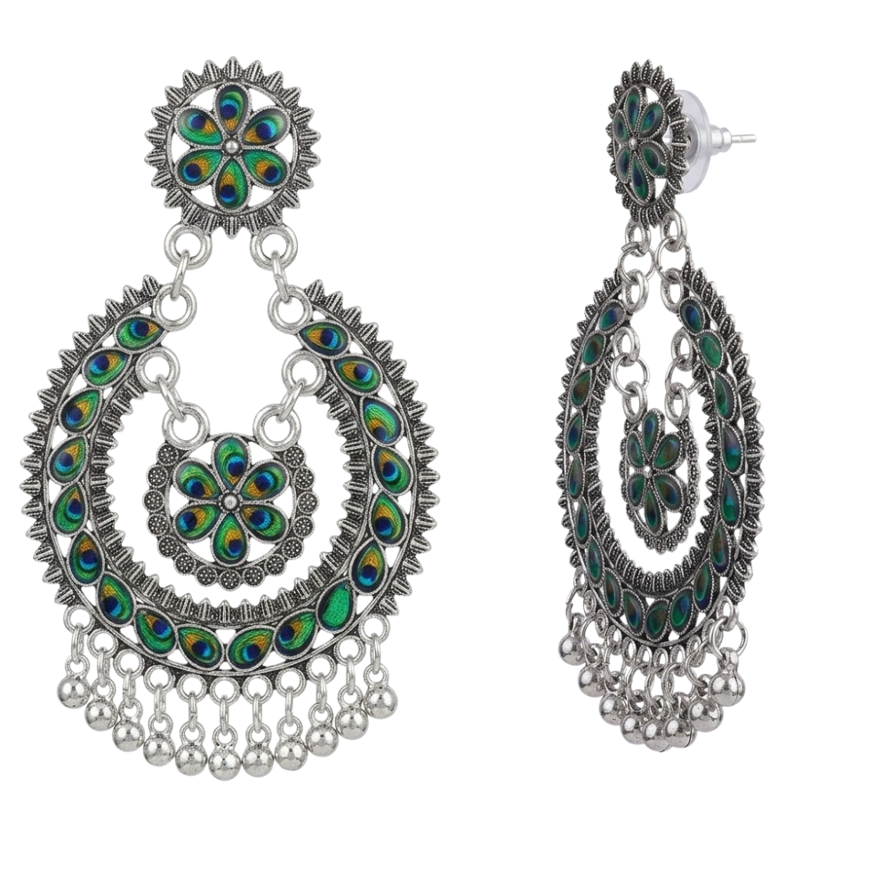 Mayura: Peacock Plume Meenakari Chandbalis