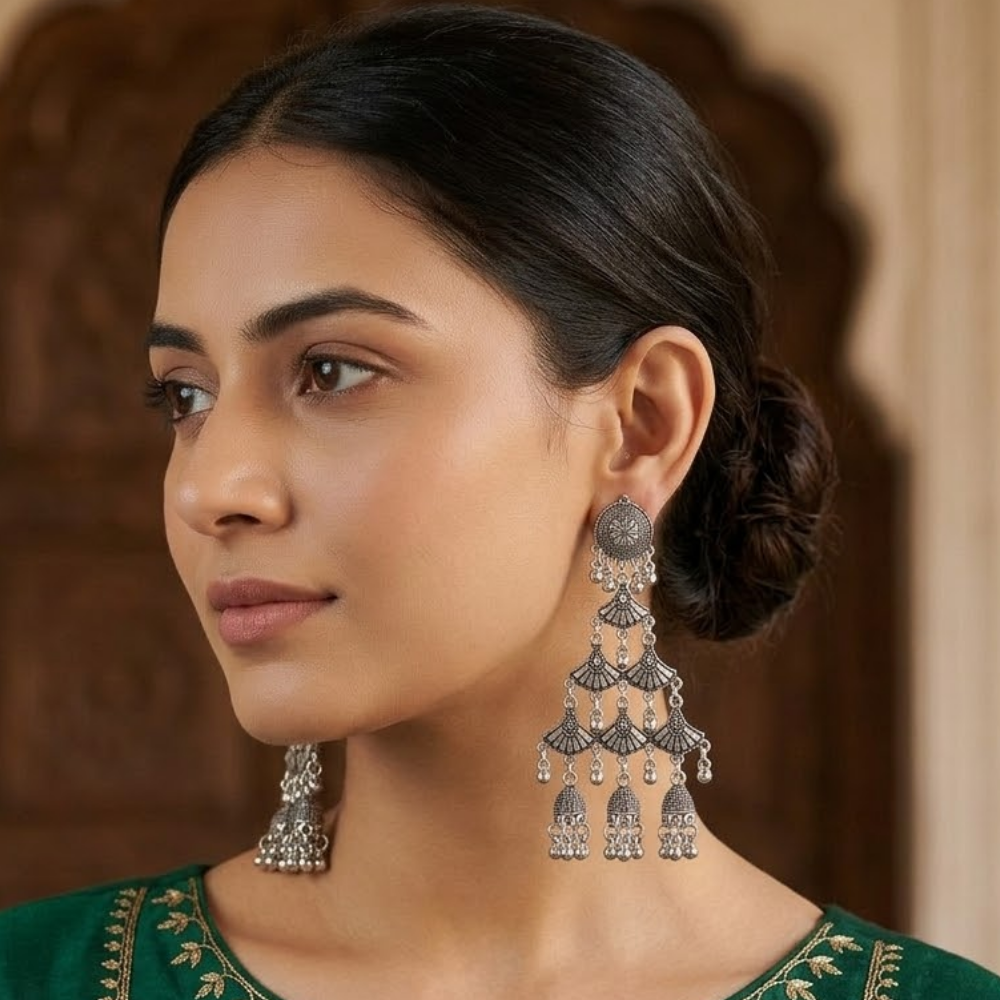 Pragya- Oxidised Traditional Chandbali Jhumka