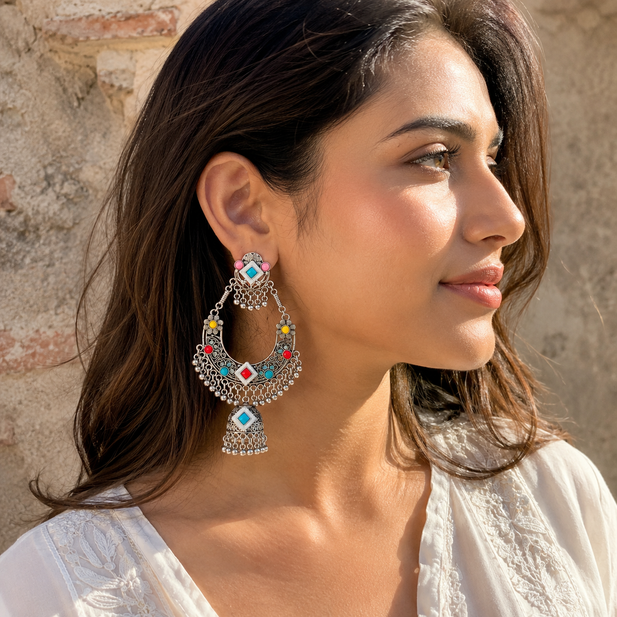 Ishani- Oxidized Silver Chandbali Earrings