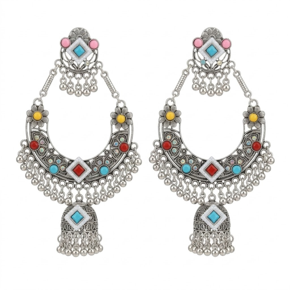 Ishani- Oxidized Silver Chandbali Earrings