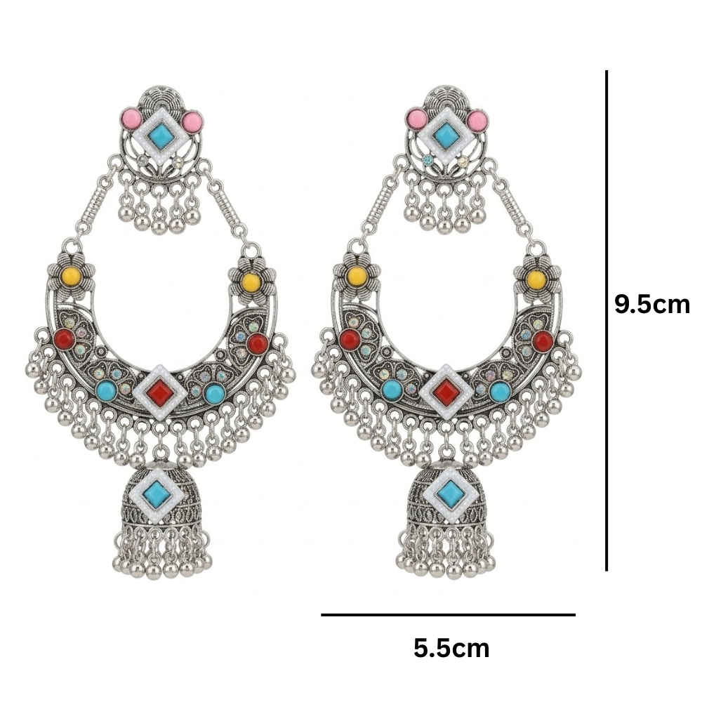 Ishani- Oxidized Silver Chandbali Earrings