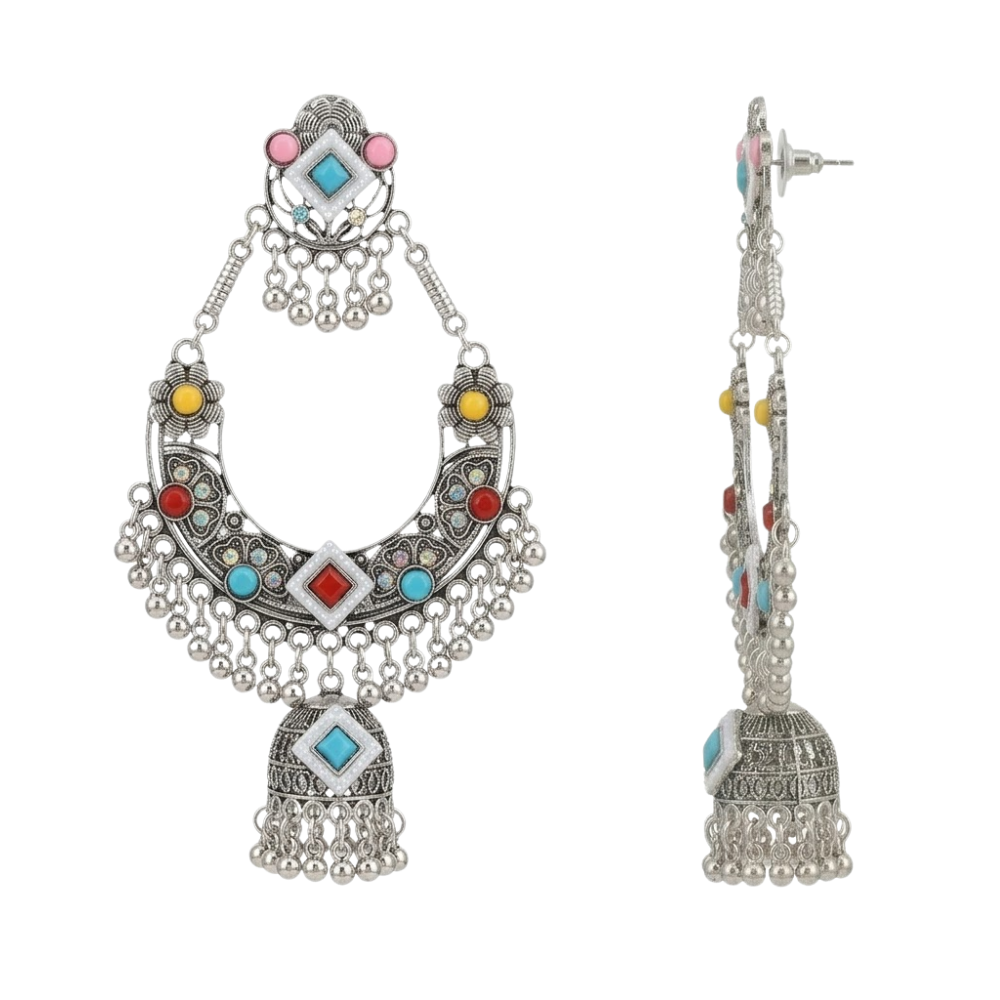 Ishani- Oxidized Silver Chandbali Earrings