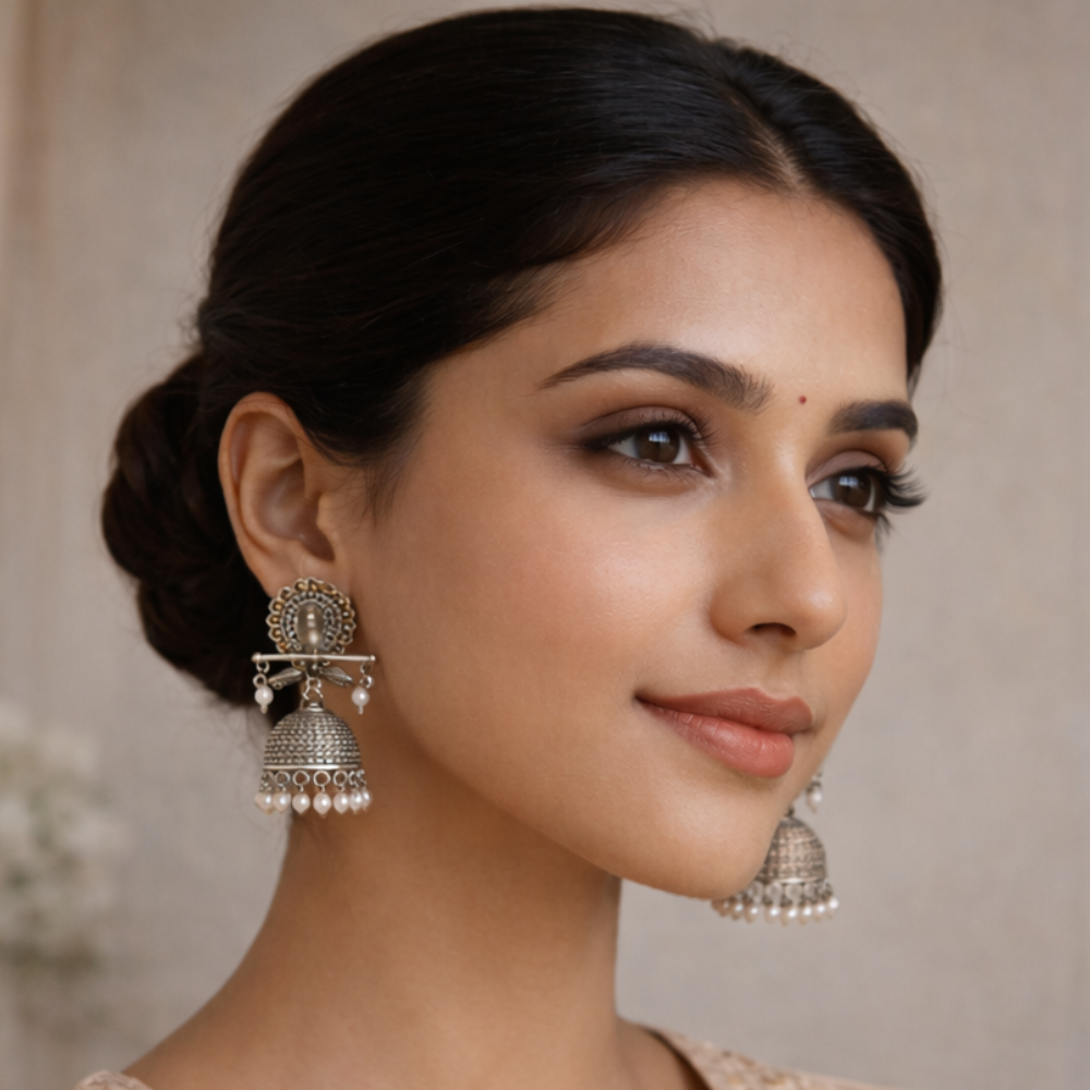 Antra- Oxidised  Peacock Jhumka Earrings with Mehendi Stone