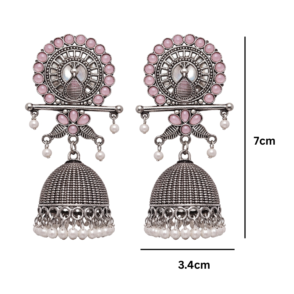 Antra- Oxidised  Peacock Jhumka Earrings with Purple Stone